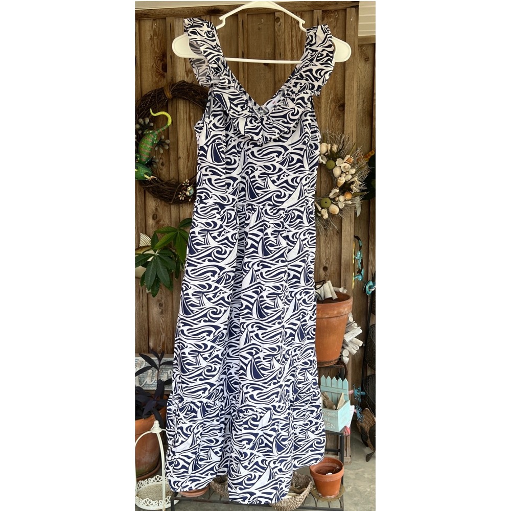 Vineyard Vines for Target‎ Navy White Sailboat Ruffle Midi Dress Small 251010630